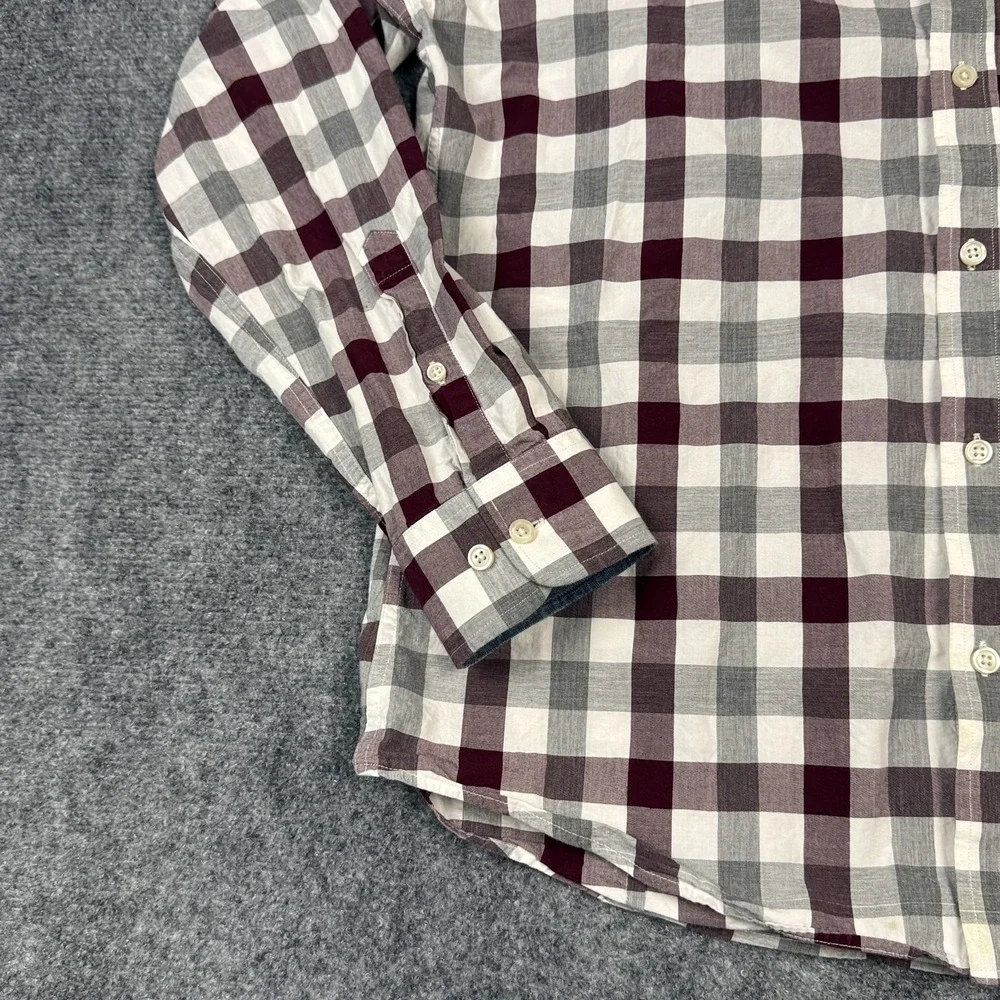 Banana Republic Soft Wash Slim Fit Plaid Button Down Shirt Men's L Burgundy Gray